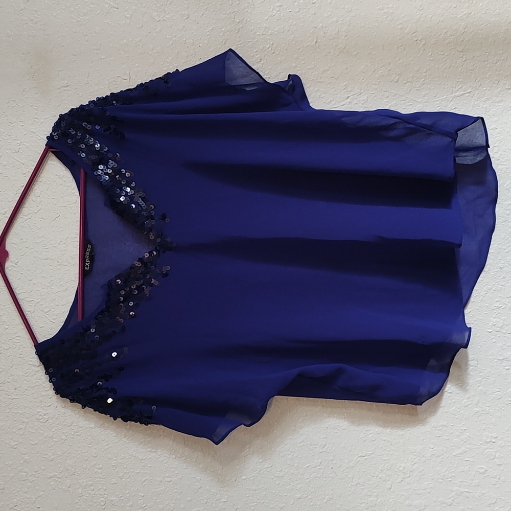 Express Sheer Purple Top w/ Black Sequins